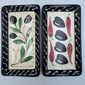 Crate & Barrel Debby Segura Olive Pepper Tray Set Italy 1999 Ceramic